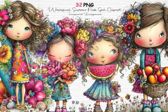 Download Whimsical Summer Pink Girl Clipart PNG - Art Collection