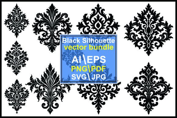 Download Set of Black Ornate Damask Pattern - Premium Resources