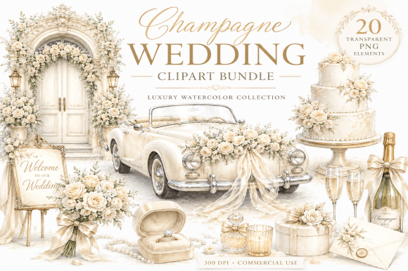 Download Champagne Wedding Clipart Bundle - Art Collection