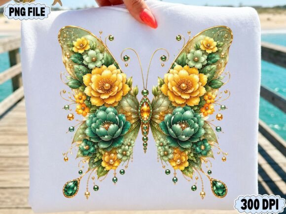 Download Golden Green Floral Butterfly PNG - Green Collection